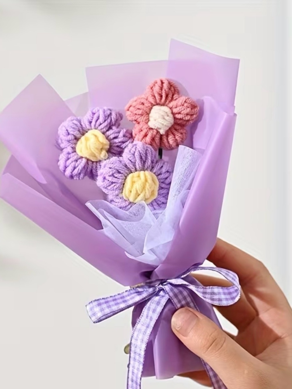 Handmade Crochet Flower Bouquet - Purple & Pink